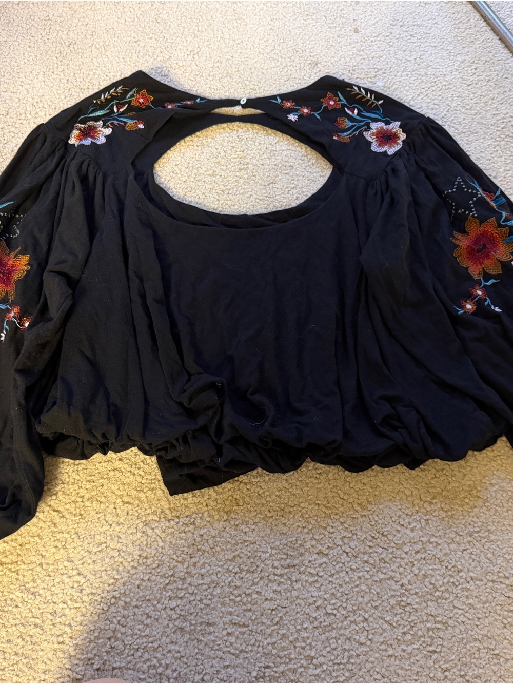 Free People Embroidered Cutout Back Black Women's Floral Top size S